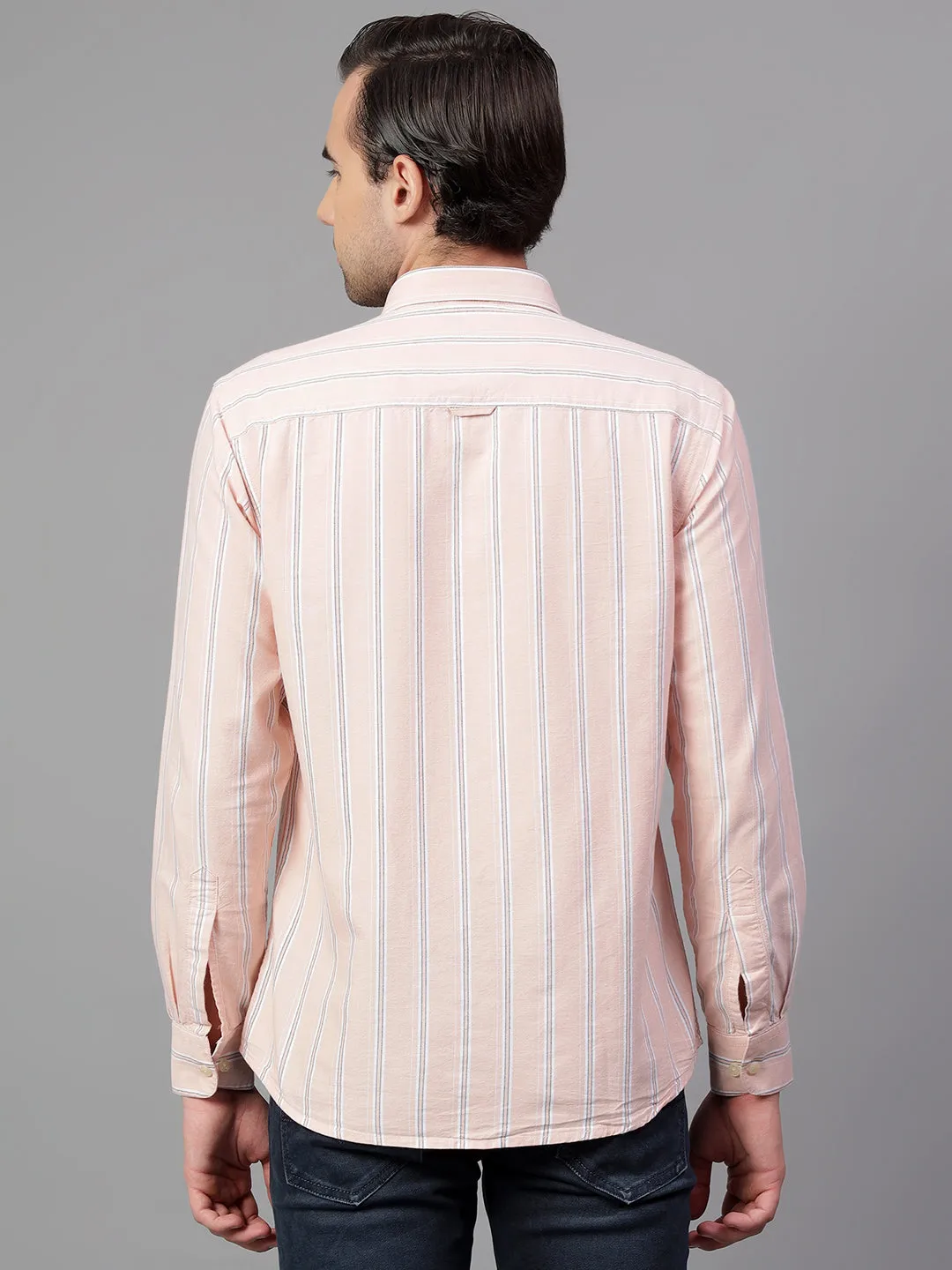 Men's Peach Stripe Full Sleeve Casual Shirt