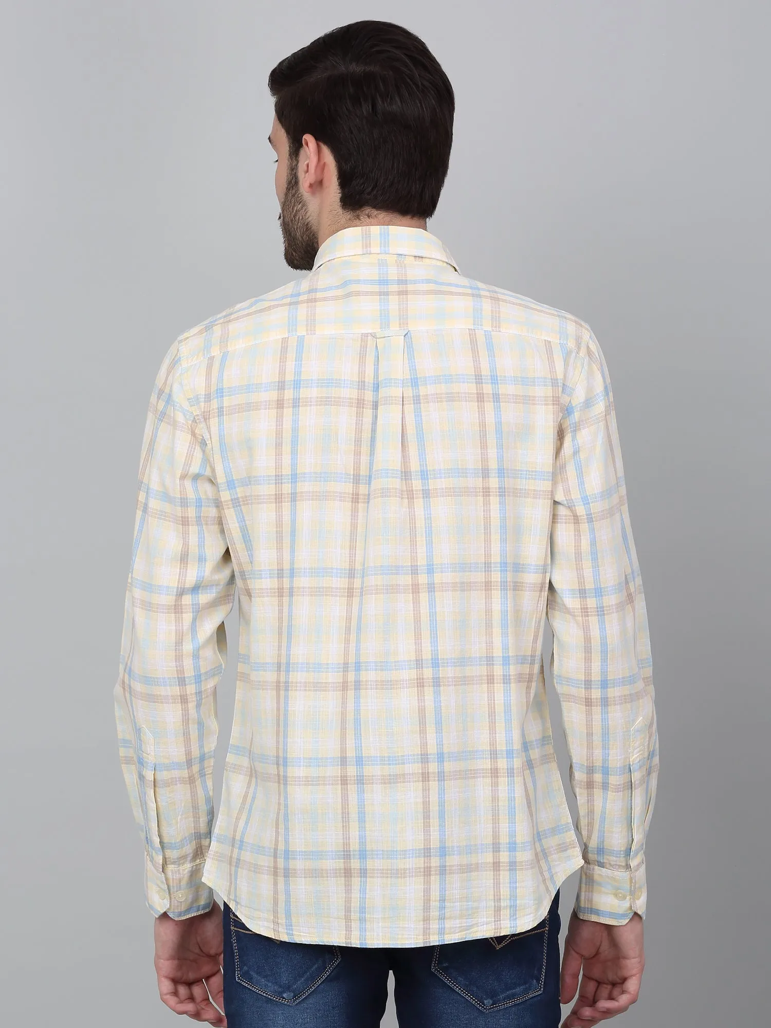 Men's Yellow Checkered Full Sleeve Casual Shirt