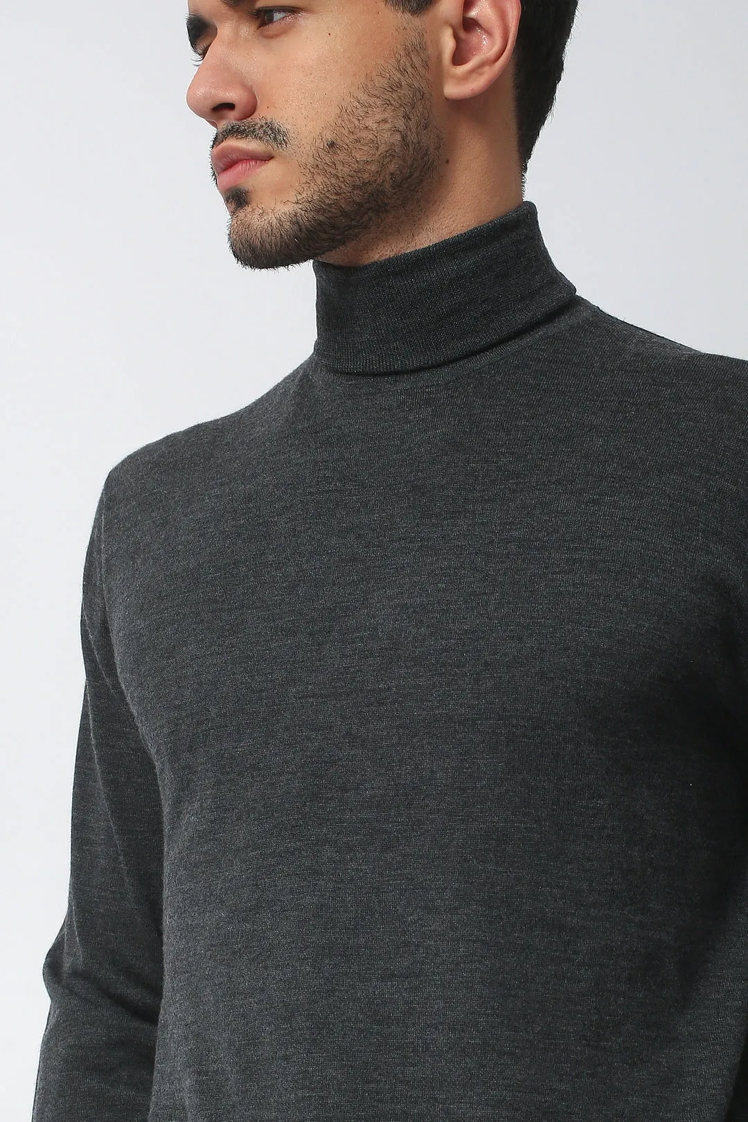 Merino Wool Sport Turtleneck - Charcoal