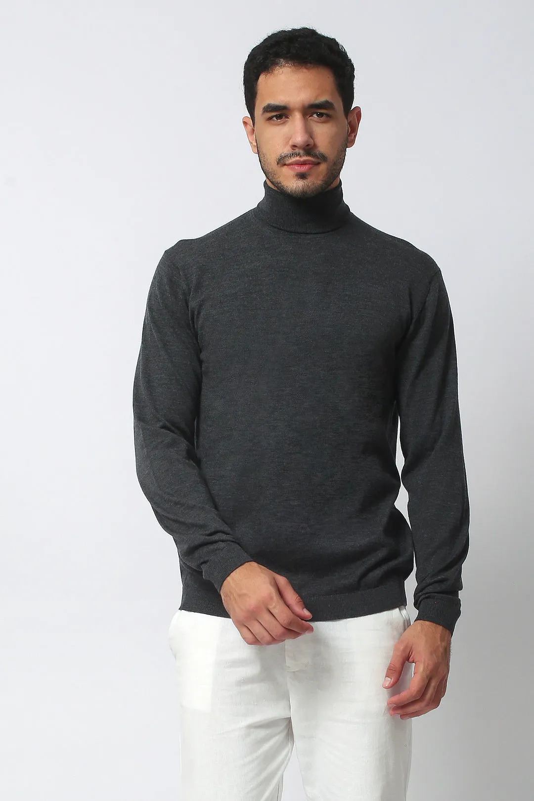 Merino Wool Sport Turtleneck - Charcoal