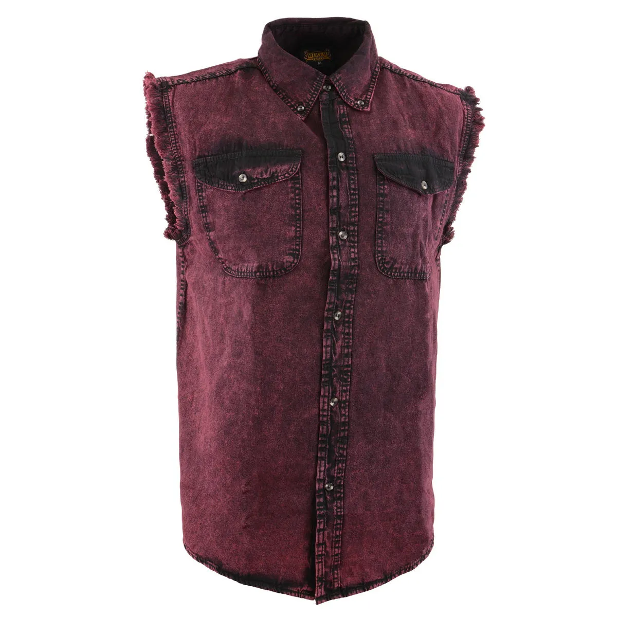 Milwaukee Leather MDM11677 Men’s Magenta Classic Button-Down Cut Off Frayed Sleeveless Casual Shirt