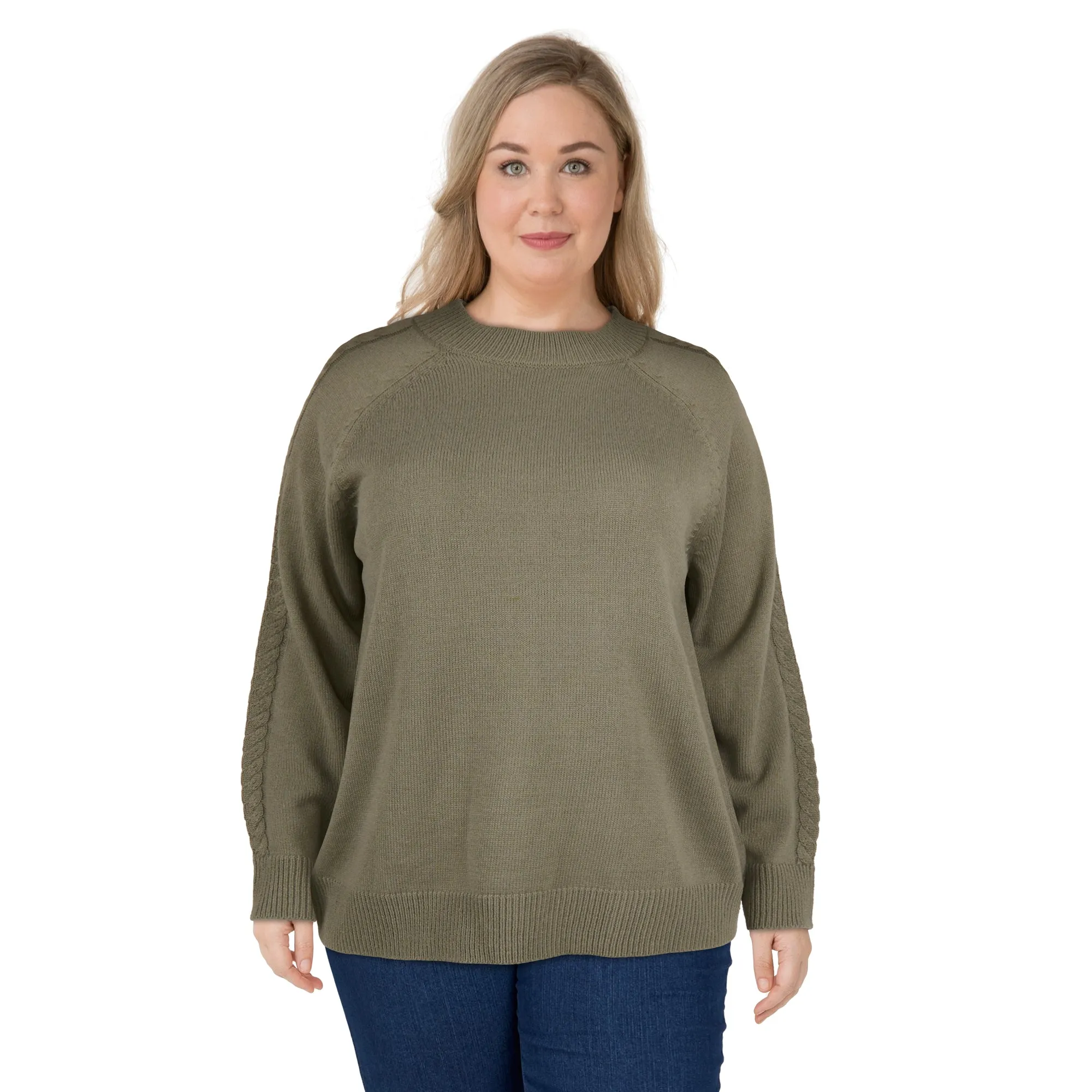 mySTYLE Women's Plus Cable Mock-Neck Sweater