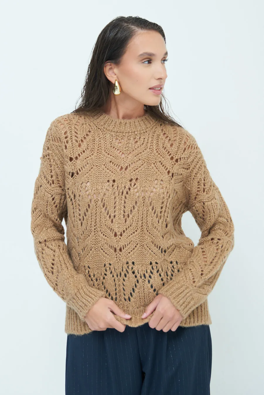 Open-knit textured sweater wholesale