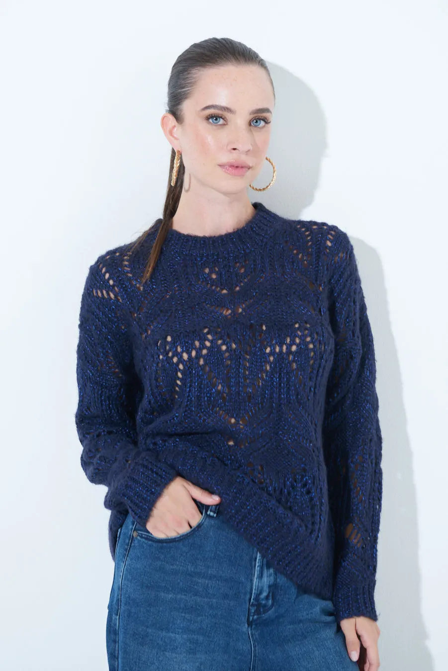 Open-knit textured sweater wholesale