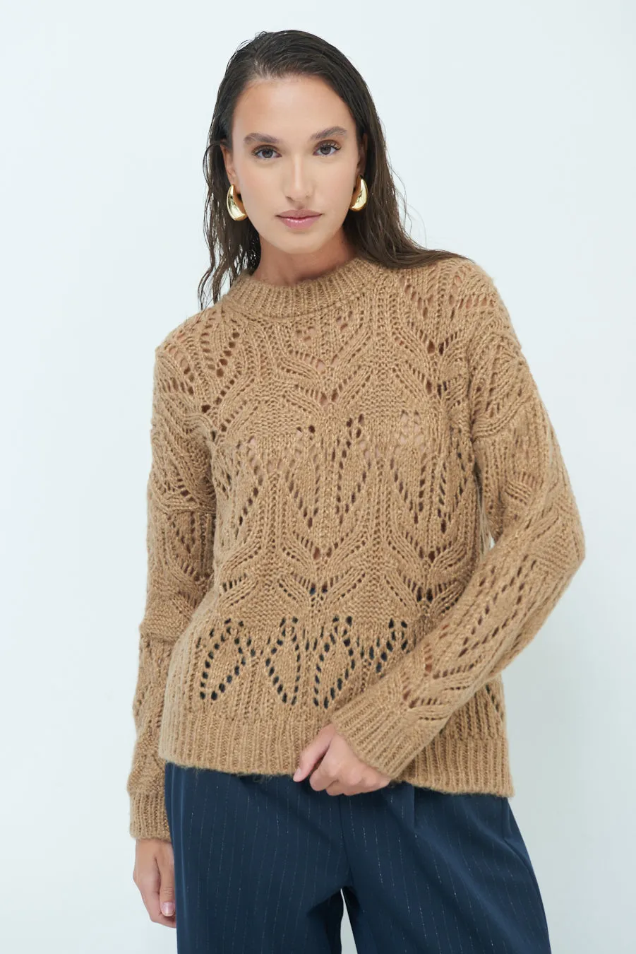 Open-knit textured sweater wholesale