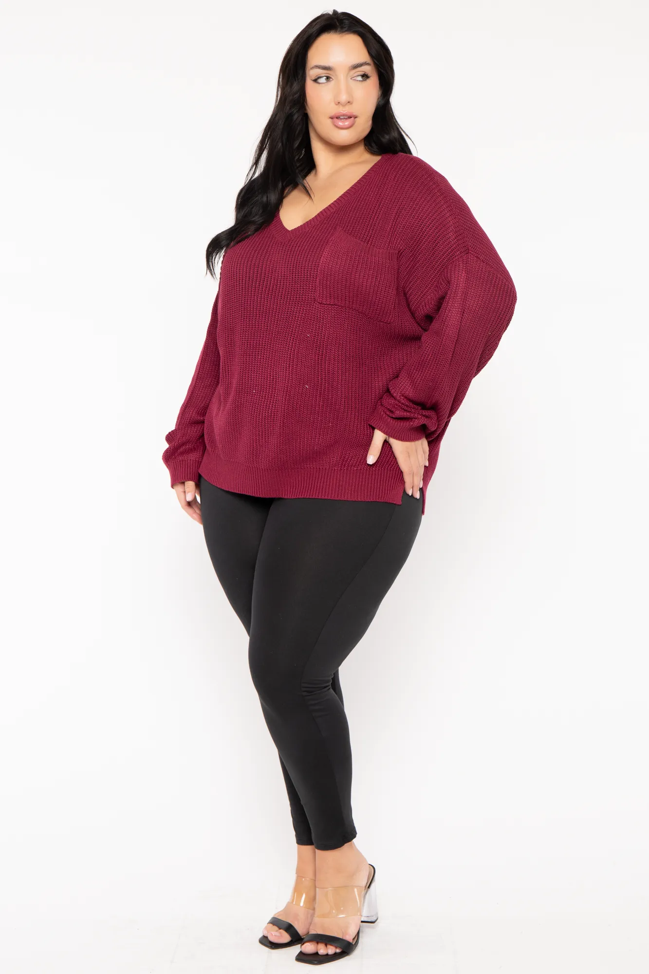 Plus Size Ria Knitted Sweater  - Burgundy