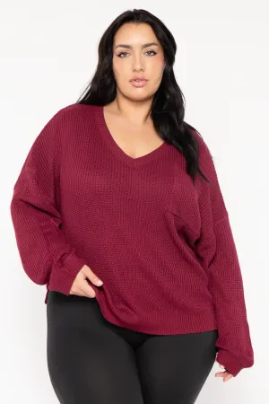 Plus Size Ria Knitted Sweater  - Burgundy