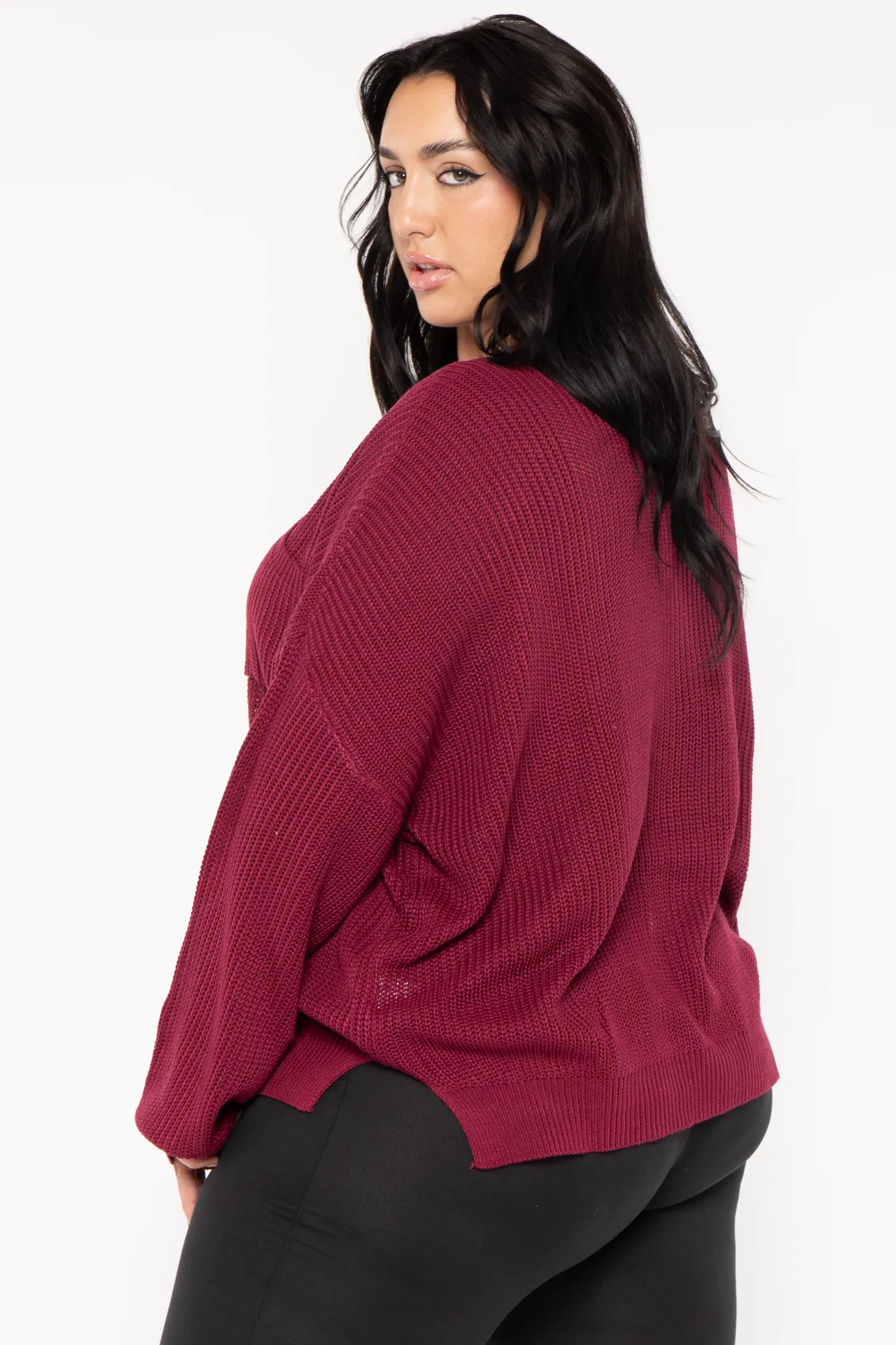 Plus Size Ria Knitted Sweater  - Burgundy