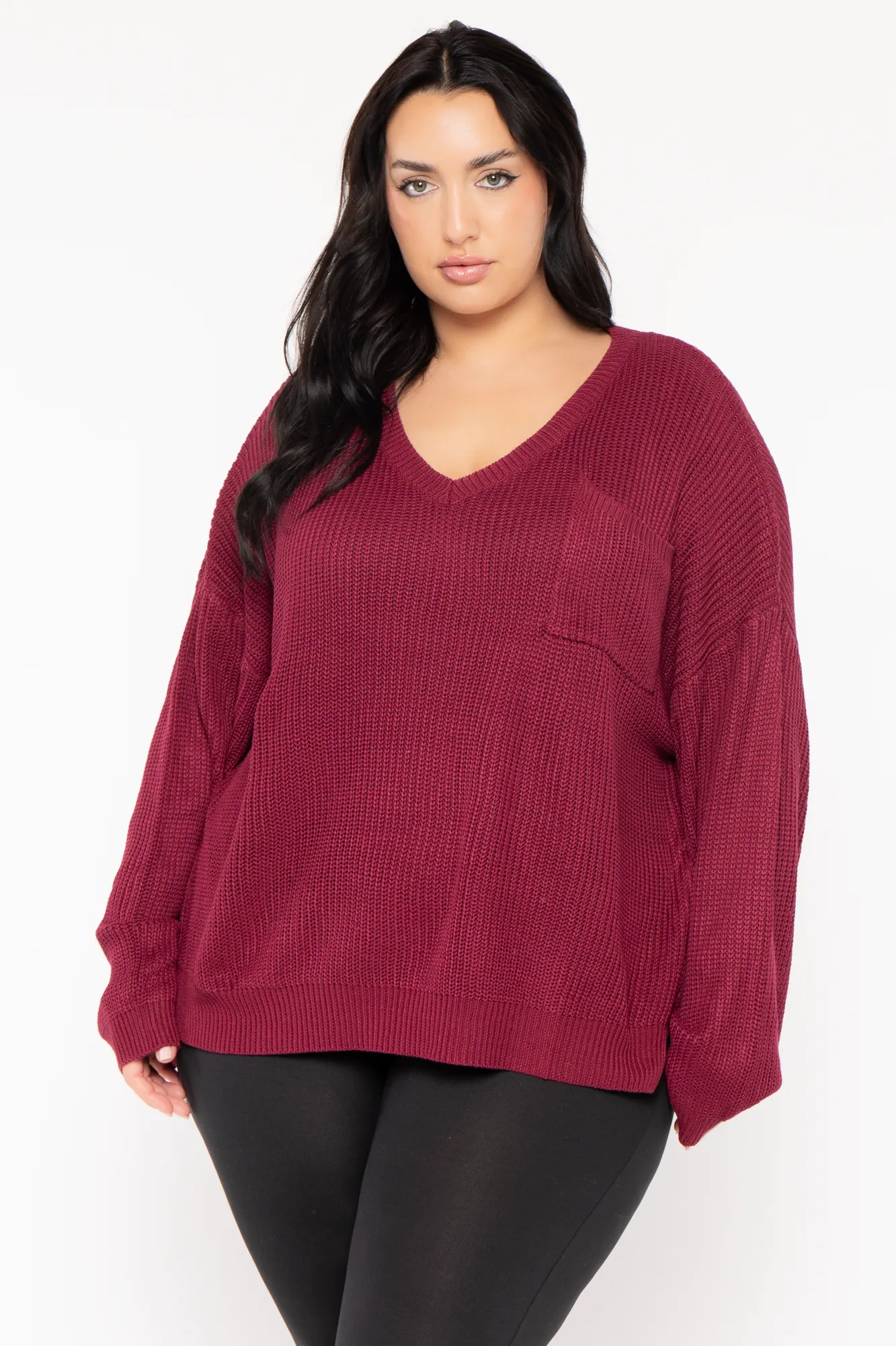 Plus Size Ria Knitted Sweater  - Burgundy