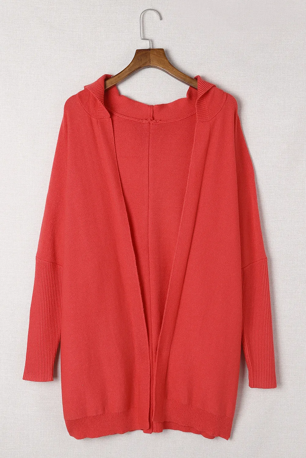 Rib Trimmed Batwing Sleeve Hooded Cardigan