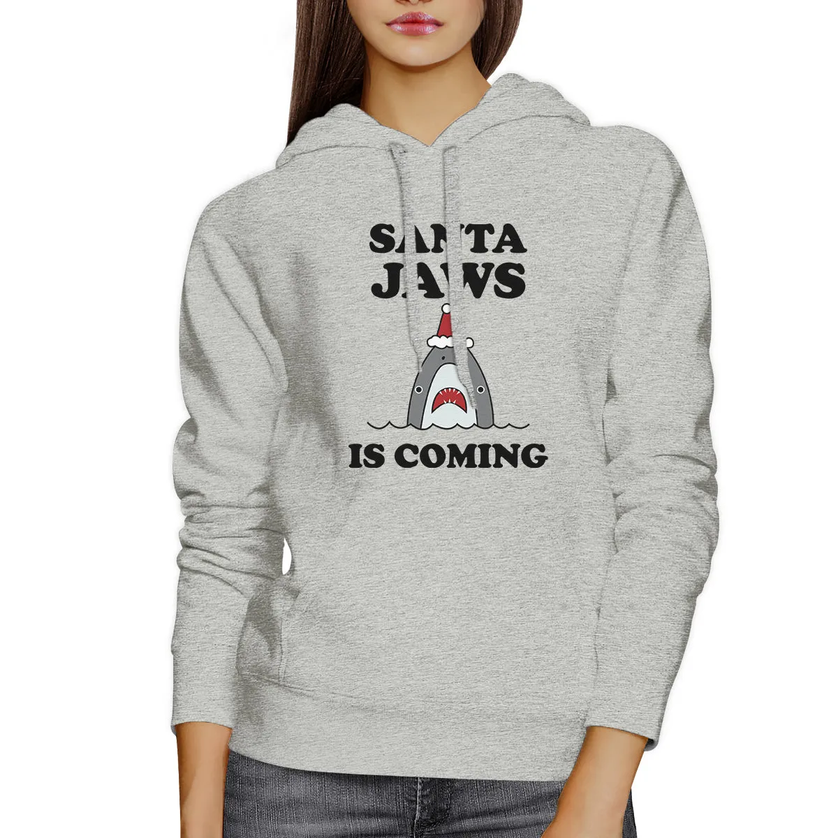 Santa Jaws Is Coming Grey Hoodie