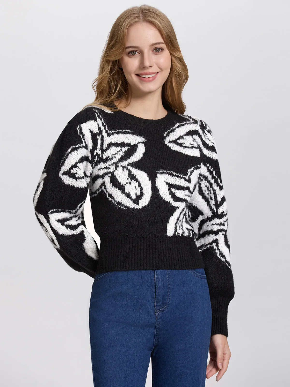 Savannah: Floral Jacquard Crewneck Sweater