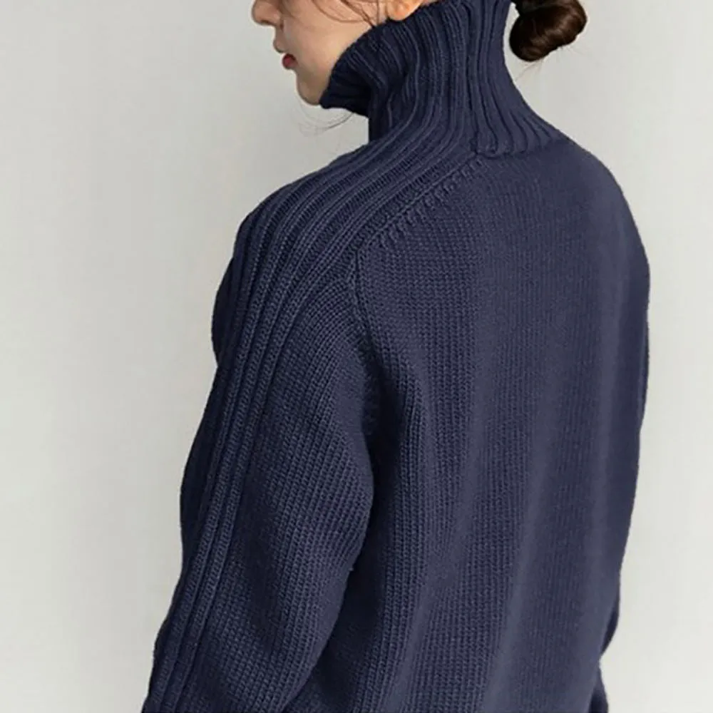 Solid High Graceful Neck Knit Sweater