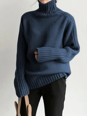 Solid High Graceful Neck Knit Sweater