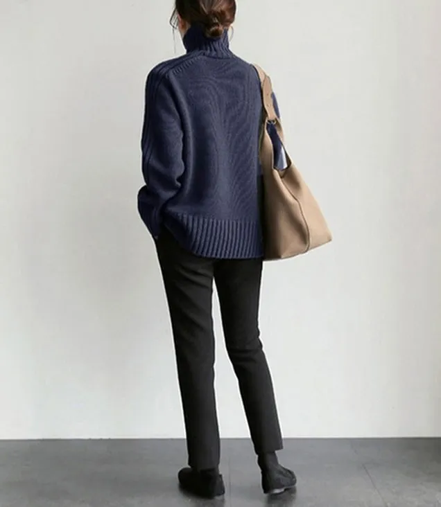 Solid High Graceful Neck Knit Sweater