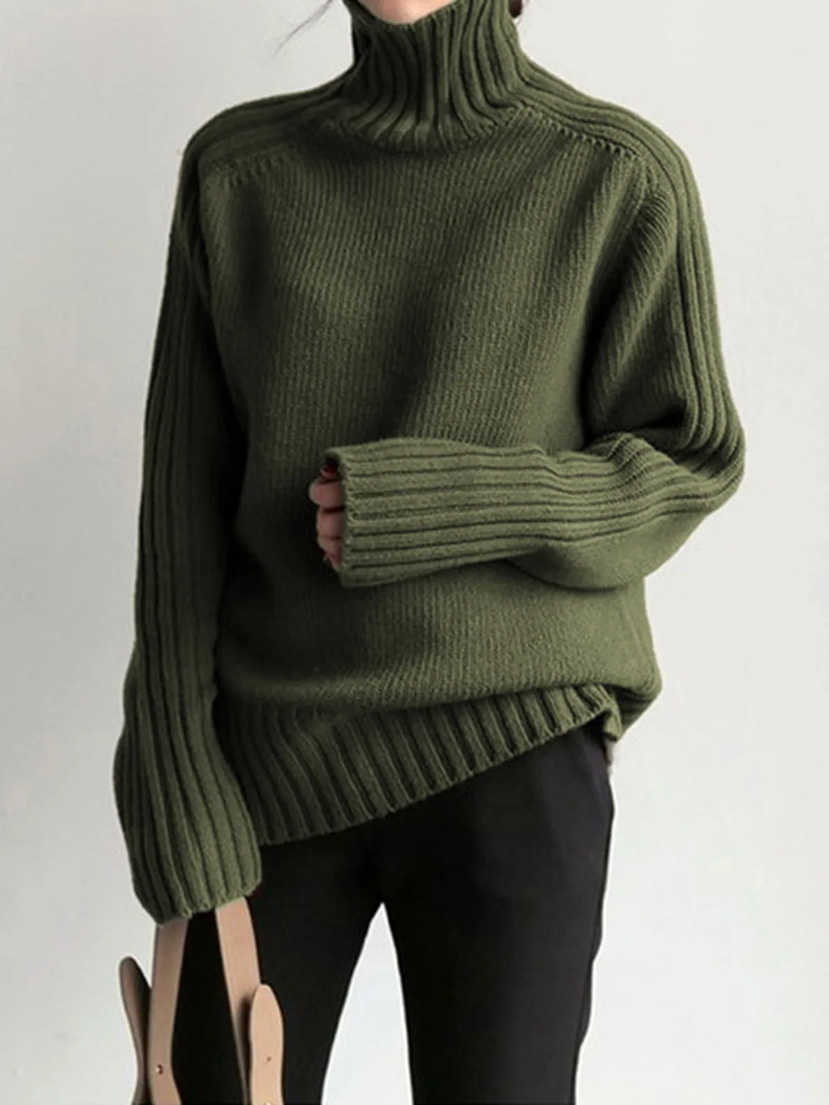 Solid High Graceful Neck Knit Sweater