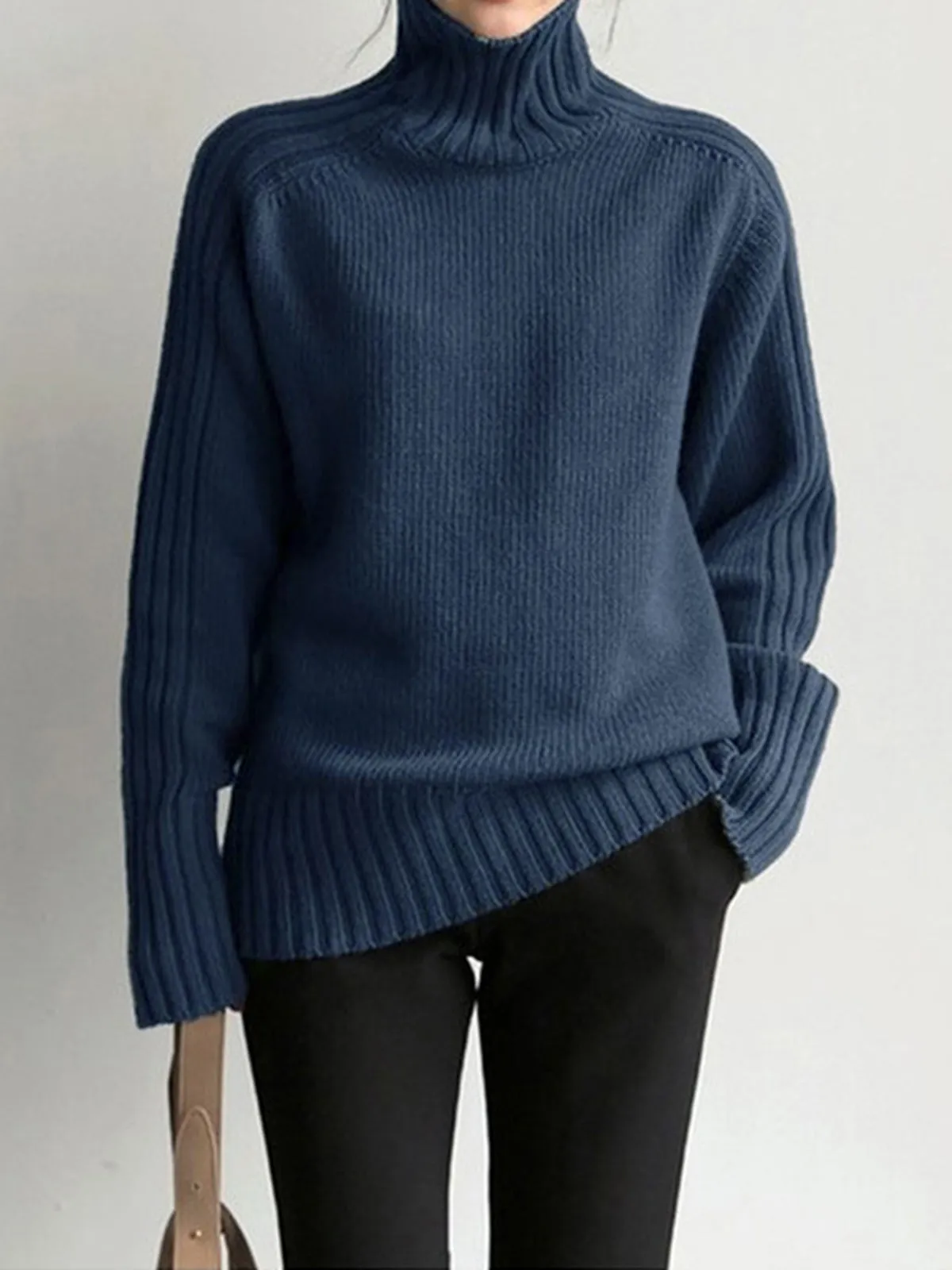 Solid High Graceful Neck Knit Sweater