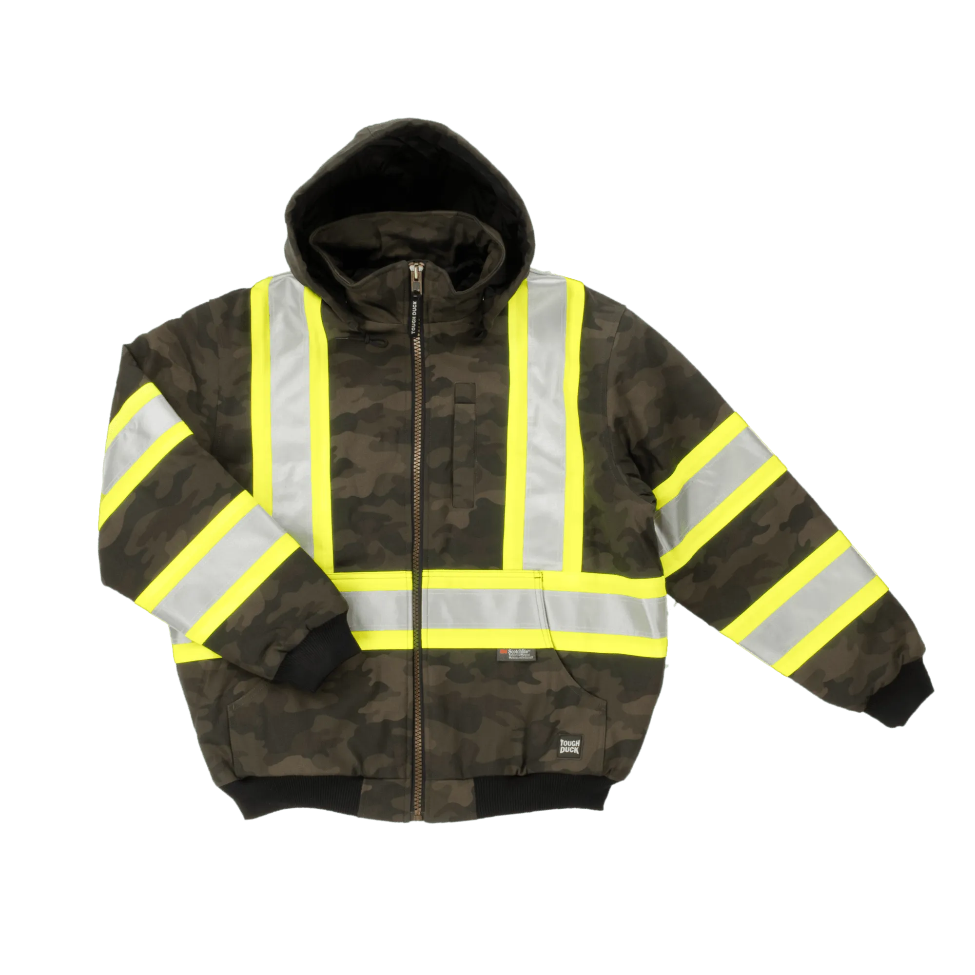 Tough Duck Men's Camo Flex Duck C1 Hi-Vis Hooded Safety Bomber