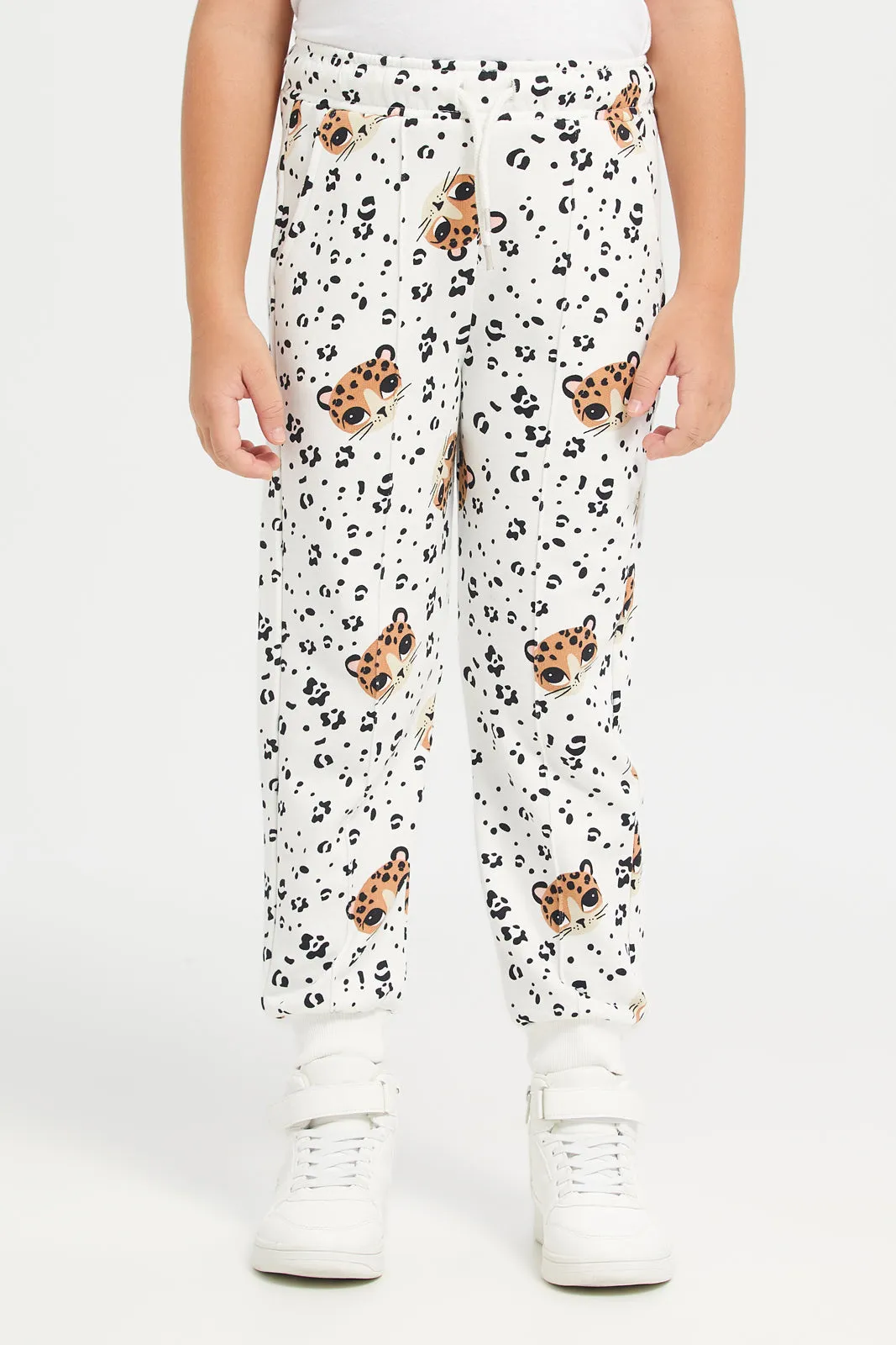 White Animal Print Track Pant