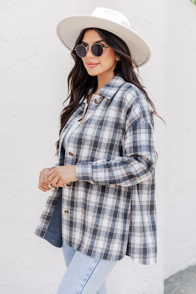 You're All Mine Dark Grey Plaid Shacket FINAL SALE